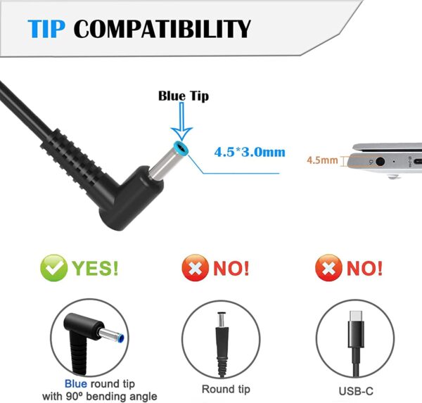 HP 45 Watt Laptop Charger for Model 15 15-ba009dx Spectre Pavilion Stream X360 Notebook 45W 19.5V 2.31A Computer Adapter Replacement with Blue Tip - Image 2