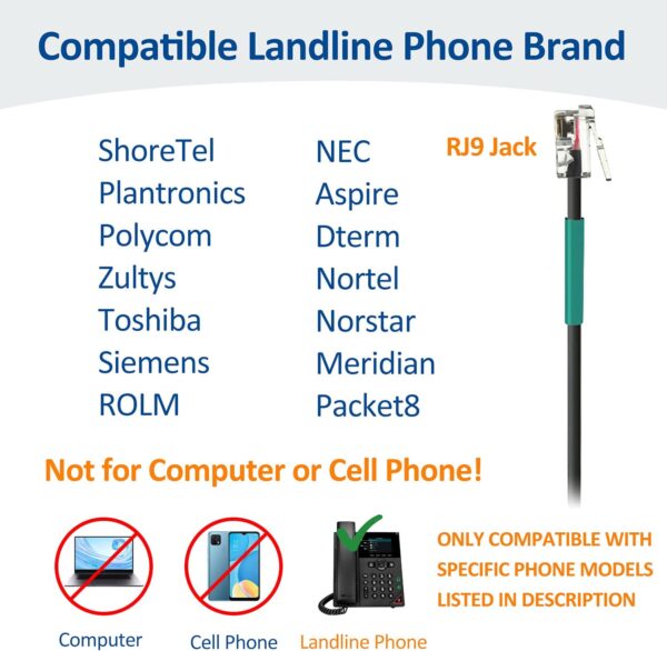 Wantek Corded Telephone Headset Mono w/Noise Canceling Mic Compatible with ShoreTel Plantronics Polycom Zultys Toshiba NEC Aspire Dterm Nortel Norstar... - Image 4