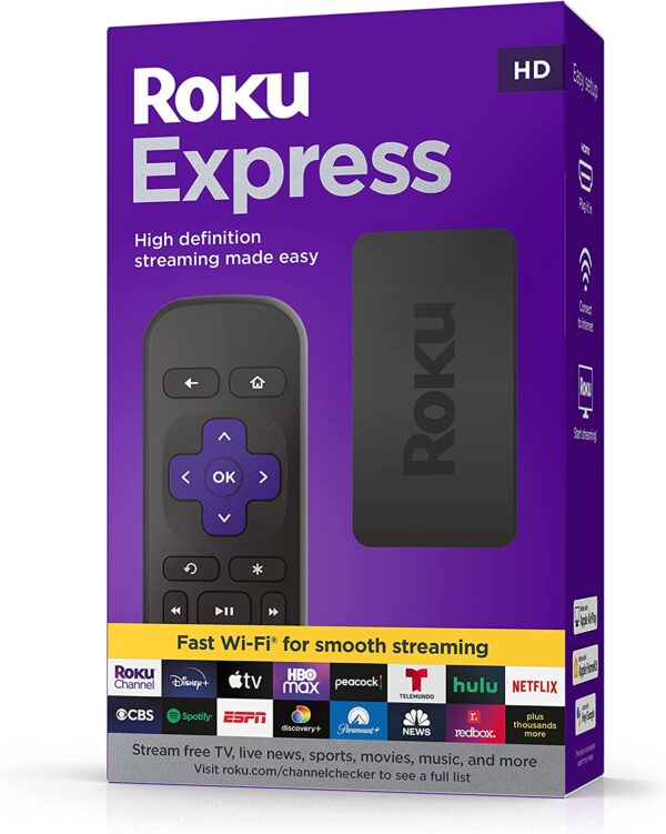 Roku Express (New, 2022) HD Streaming Device with High-Speed HDMI Cable and Simple Remote, Guided Setup, and Fast Wi-Fi